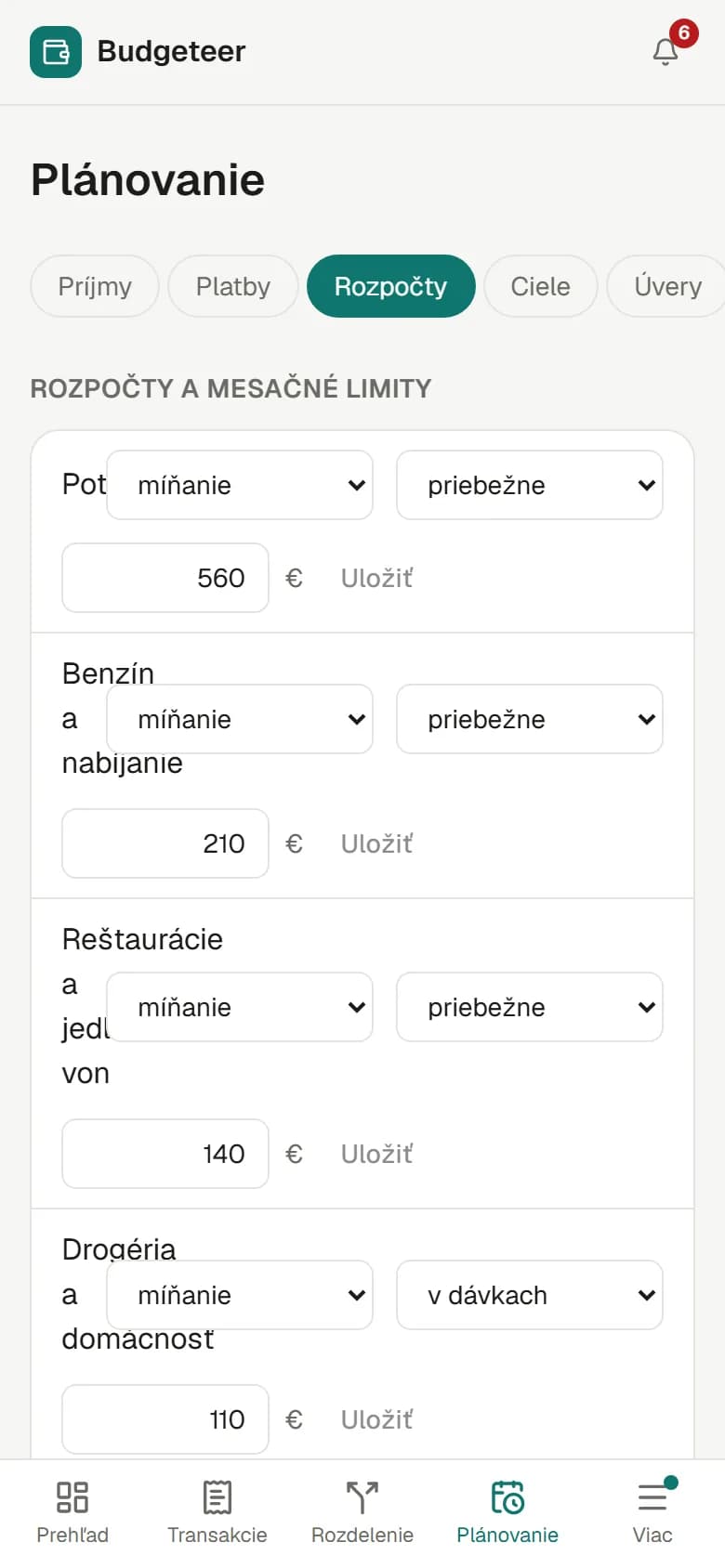 Rozpočty v mobile